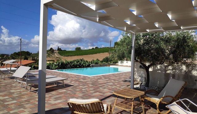 House with infinity pool in the hills near the sea and Trapani